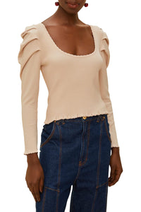 Knitted ruffled shoulder jumper - White
