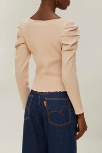Knitted ruffled shoulder jumper - White