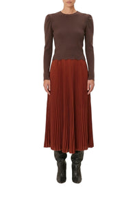 Pull à épaules volantés en maille - Marron