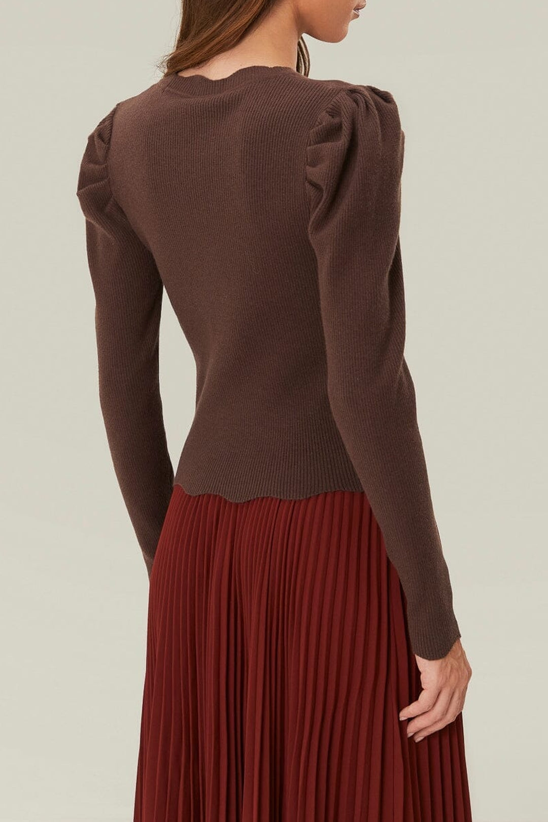 Pull à épaules volantés en maille - Marron