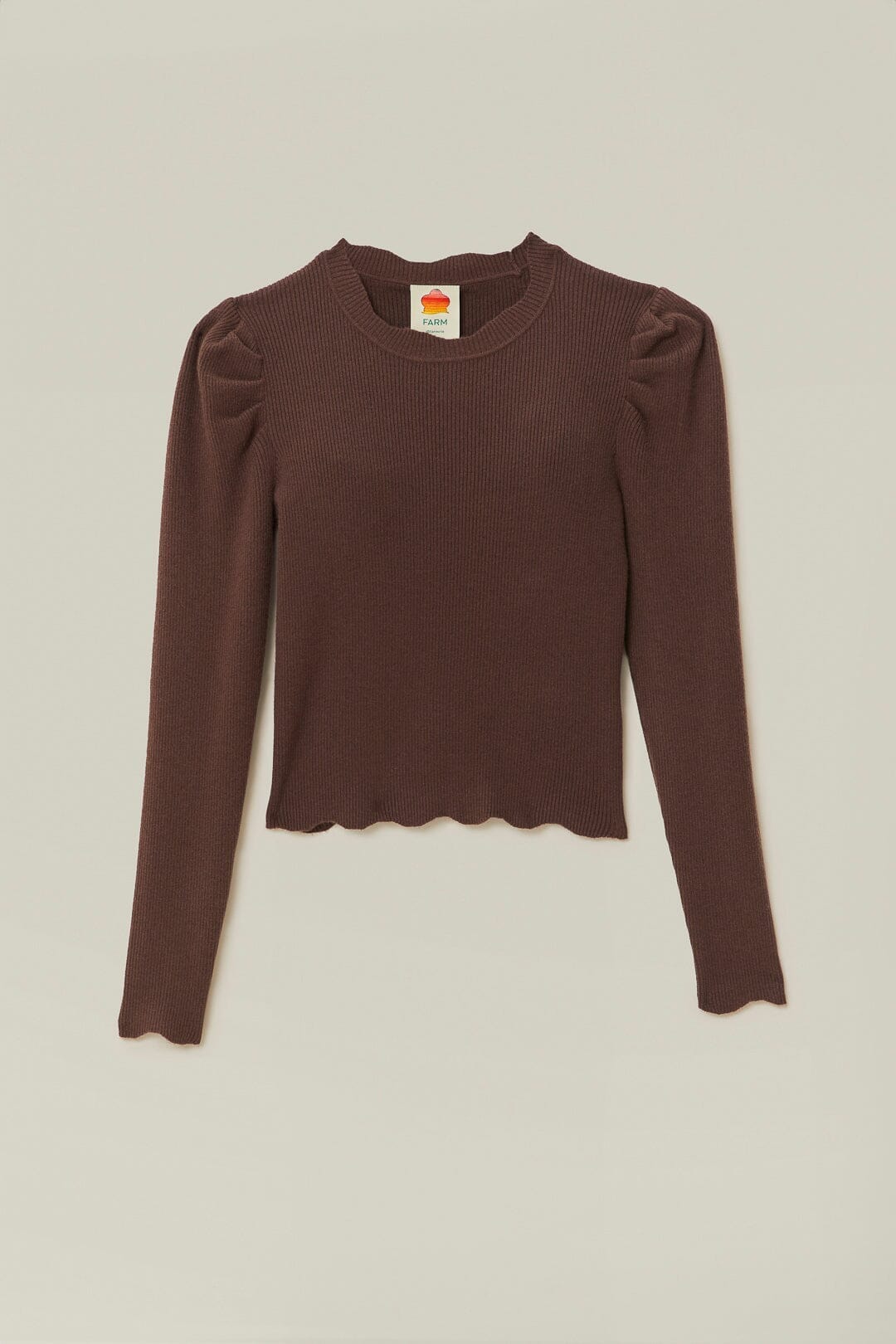 Pull à épaules volantés en maille - Marron