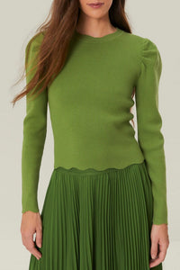 Pull à épaules volantés en maille - Vert