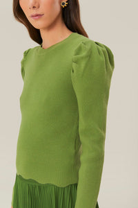 Pull à épaules volantés en maille - Vert