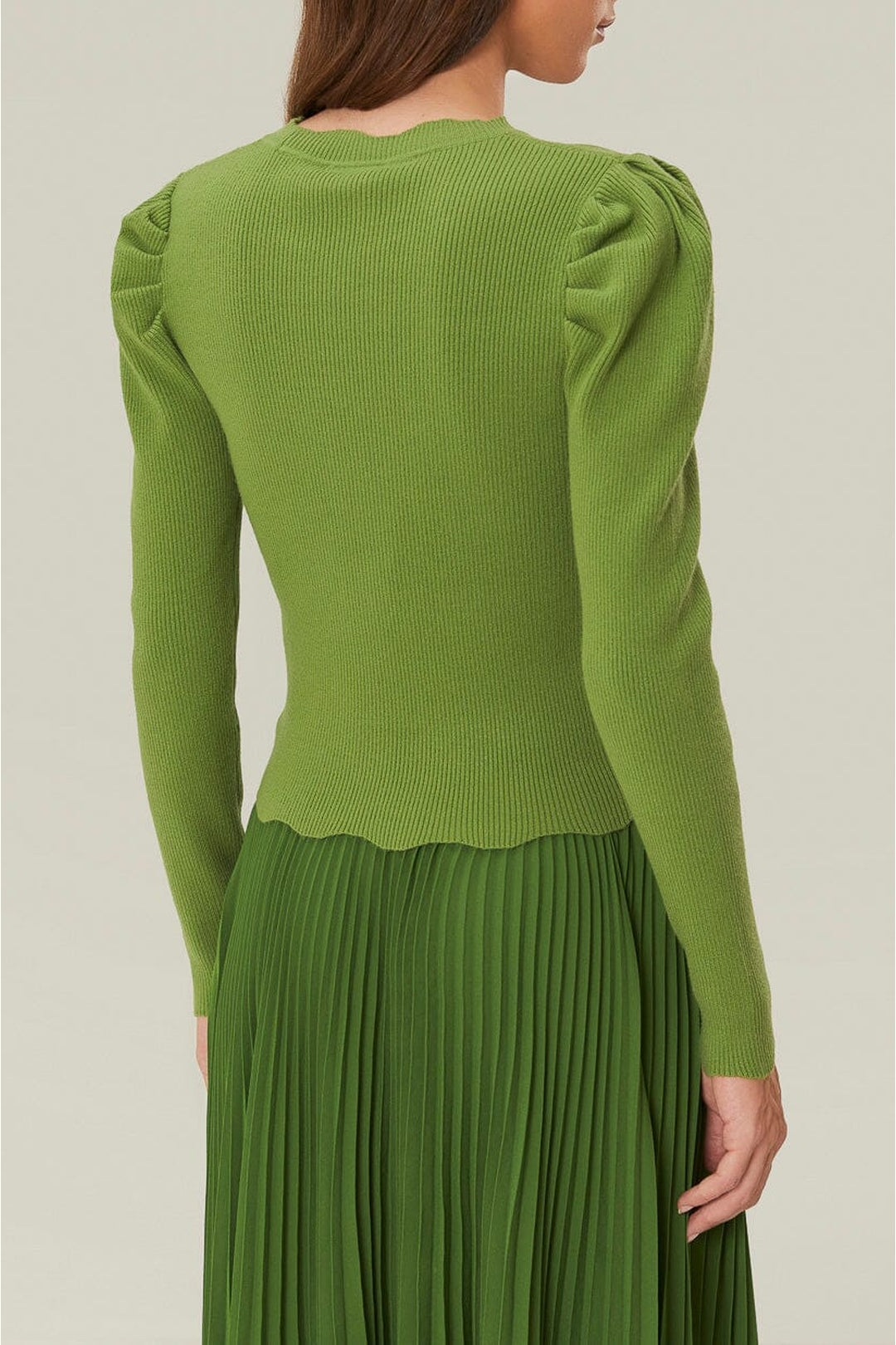 Pull à épaules volantés en maille - Vert