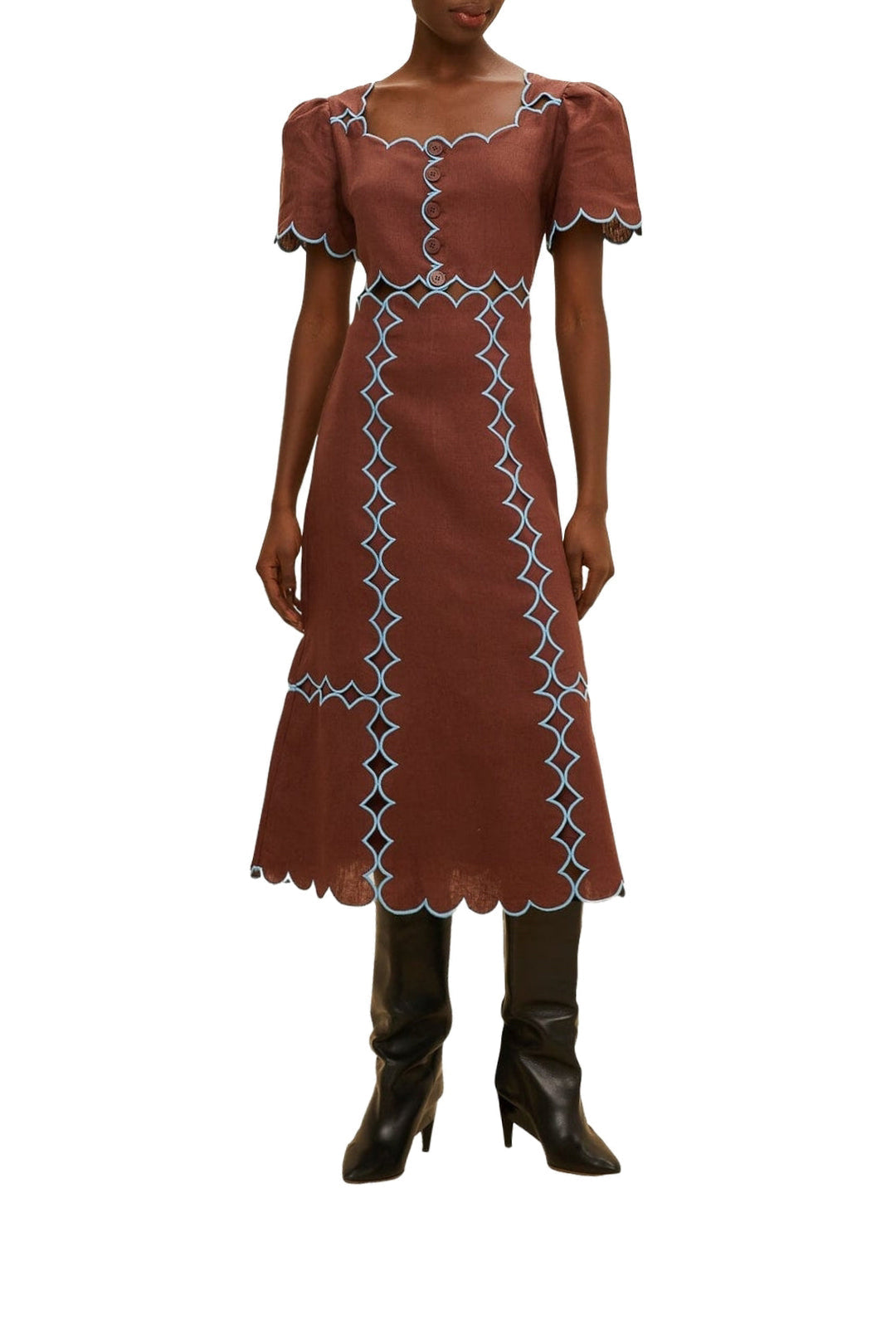 MEDIA OFF LINE_Contrast linen midi dress - Bordeaux
