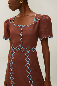 MEDIA OFF LINE_Contrast linen midi dress - Bordeaux