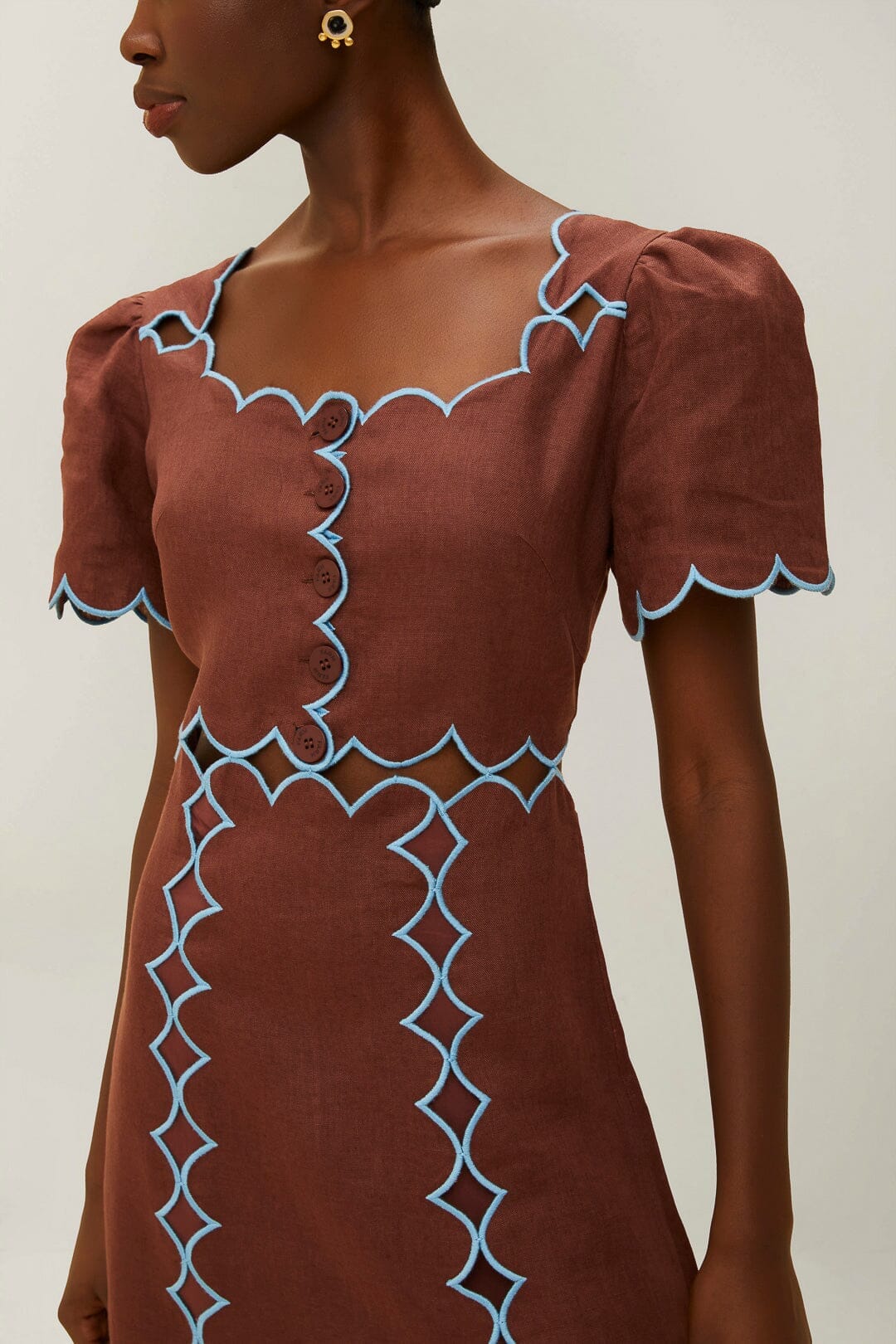 MEDIA OFF LINE_Contrast linen midi dress - Bordeaux