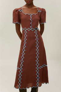 MEDIA OFF LINE_Contrast linen midi dress - Bordeaux