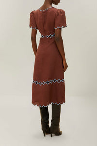 MEDIA OFF LINE_Contrast linen midi dress - Bordeaux