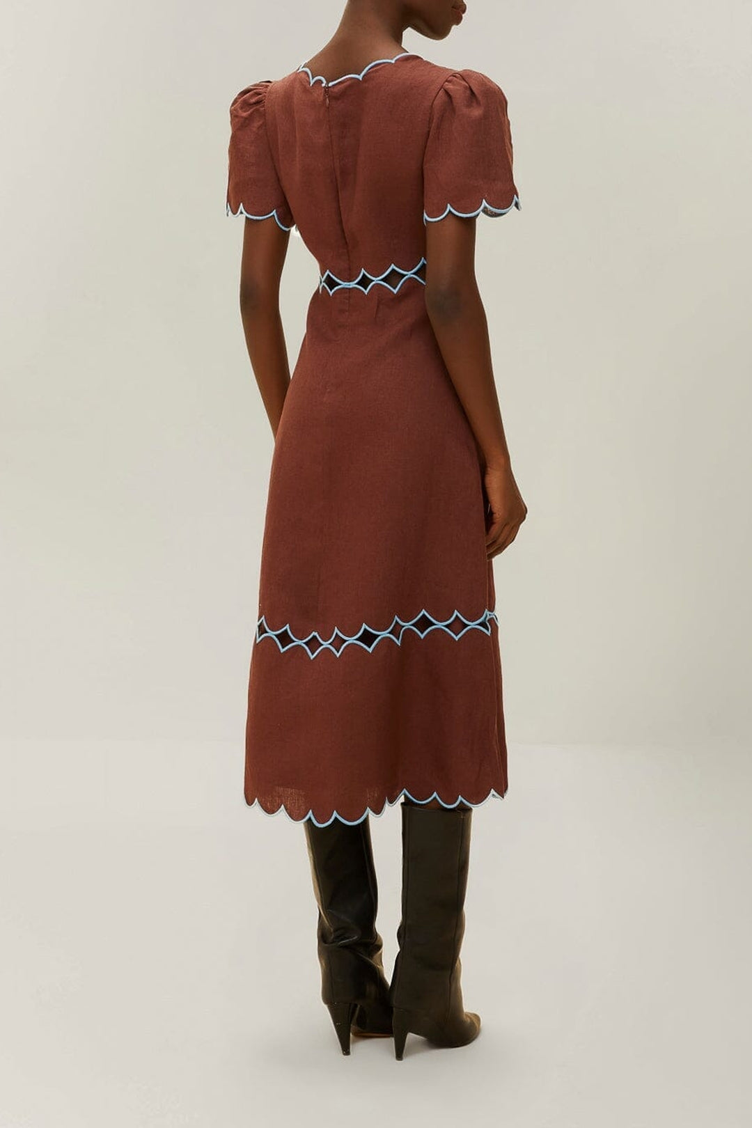 MEDIA OFF LINE_Contrast linen midi dress - Bordeaux