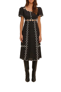 Robe midi en lin - Noir