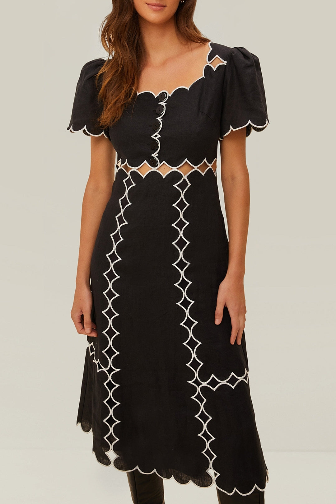 Robe midi en lin - Noir