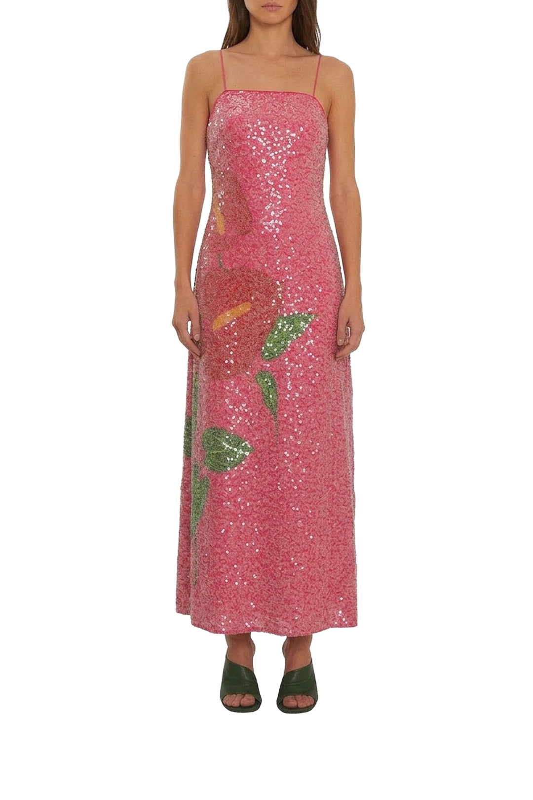 Robe longue Anthurium à sequins - Rose
