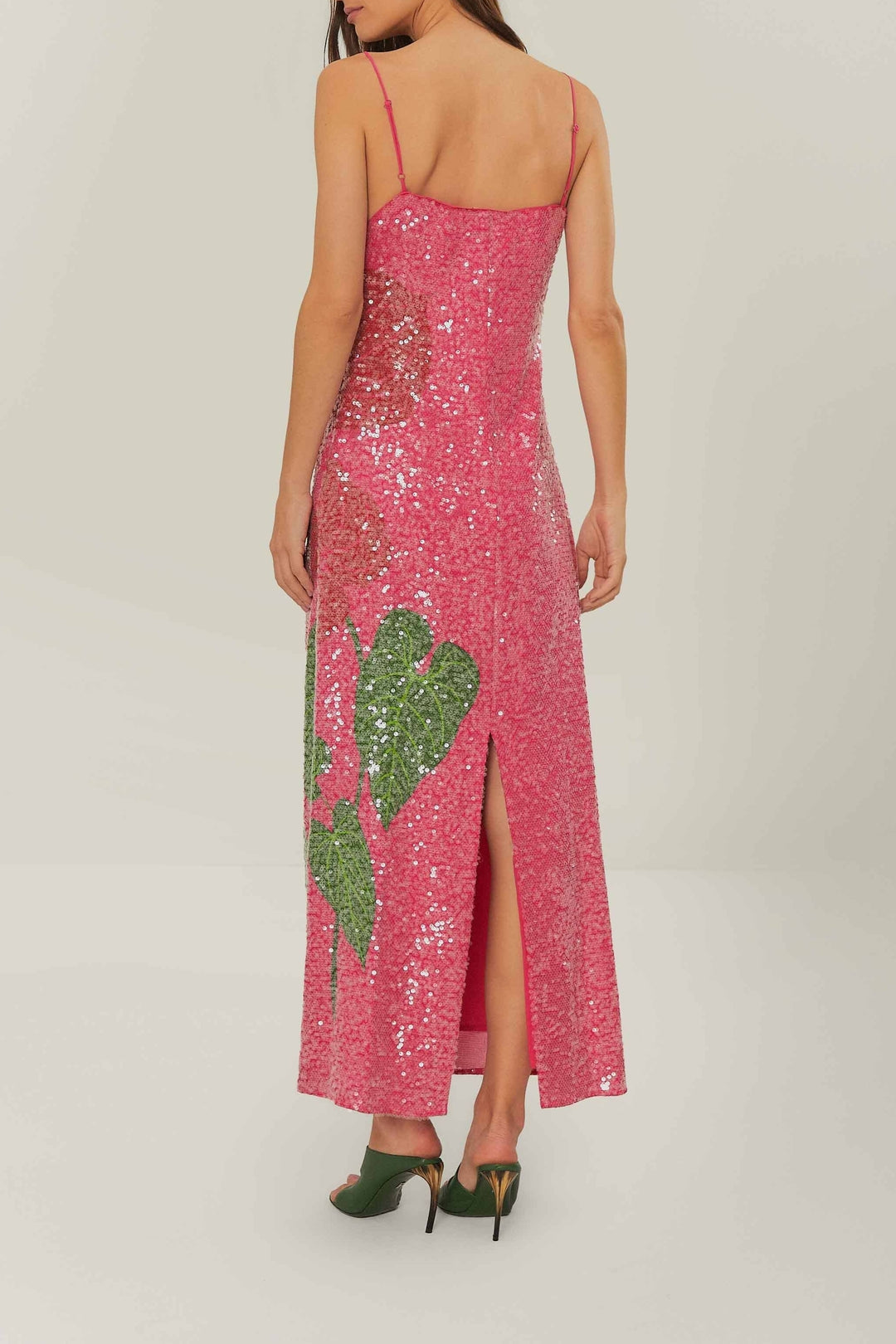 Robe longue Anthurium à sequins - Rose