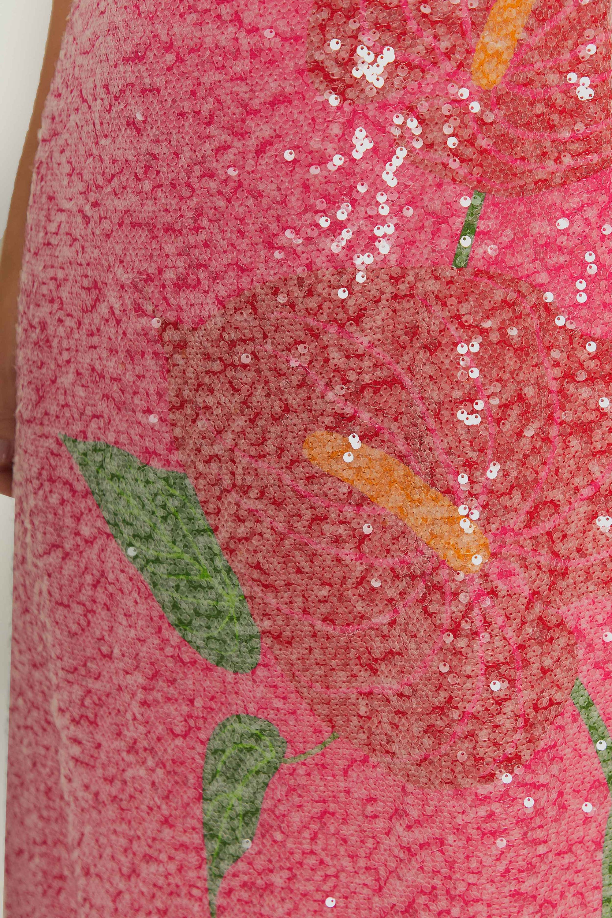 Robe longue Anthurium à sequins - Rose