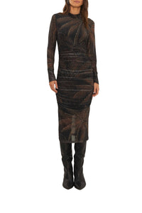 Robe midi Golden Foliage en tulle - Noir