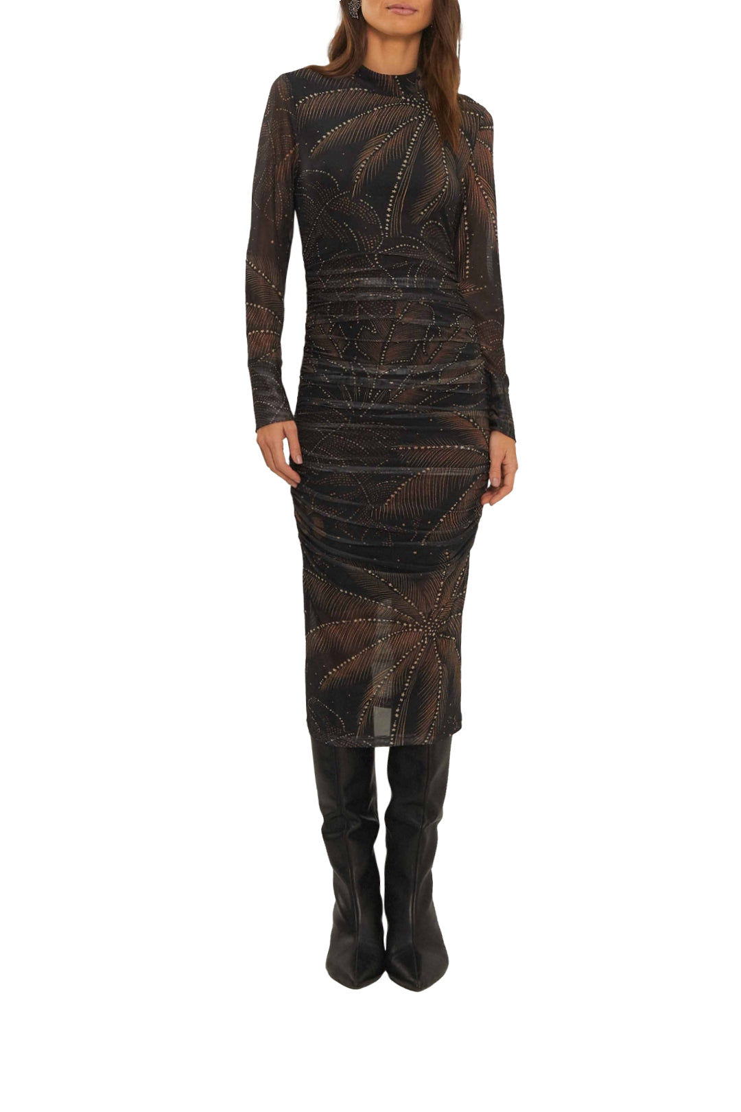 Robe midi Golden Foliage en tulle - Noir
