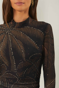 Robe midi Golden Foliage en tulle - Noir