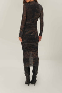 Robe midi Golden Foliage en tulle - Noir