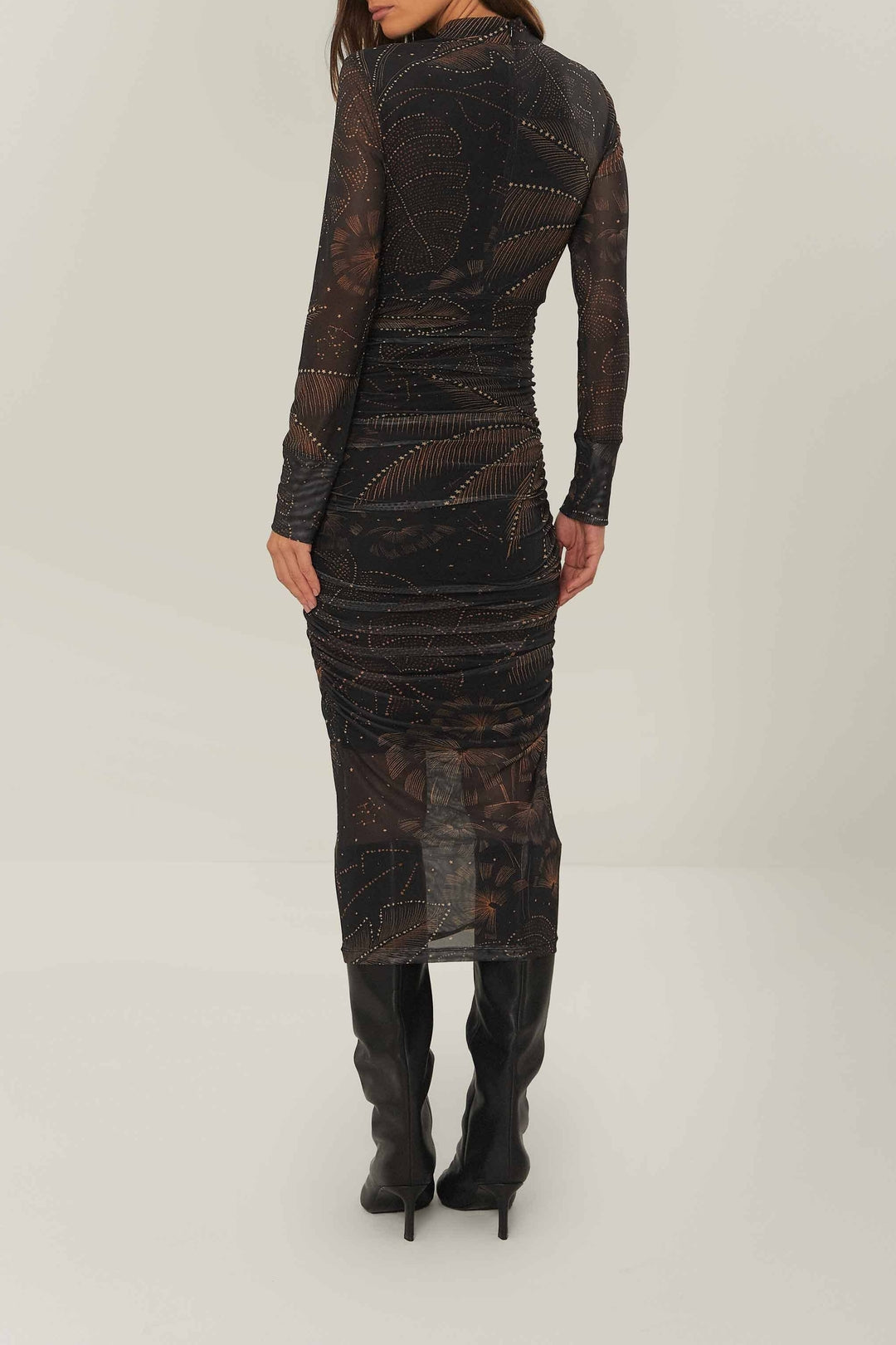 Robe midi Golden Foliage en tulle - Noir