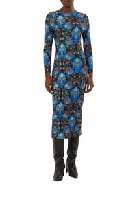 Robe midi Arabesque Floral - Bleu