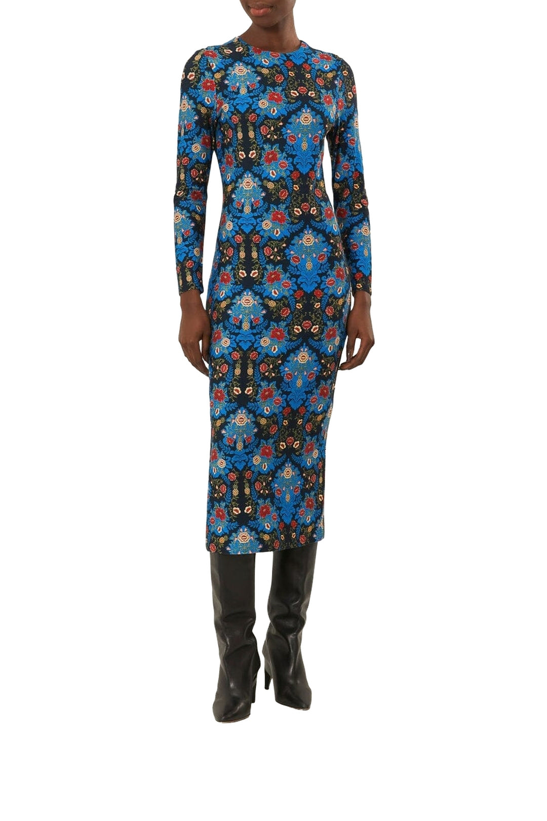 Robe midi Arabesque Floral - Bleu