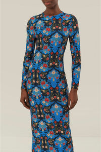 Robe midi Arabesque Floral - Bleu