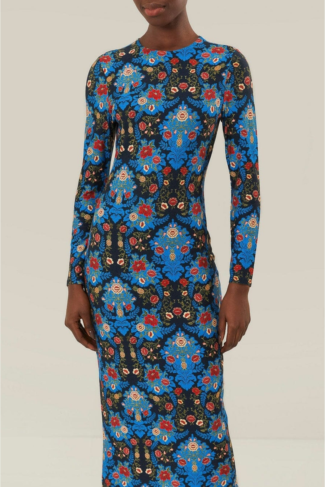 Robe midi Arabesque Floral - Bleu
