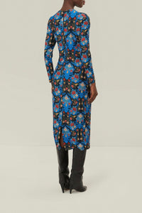 Robe midi Arabesque Floral - Bleu
