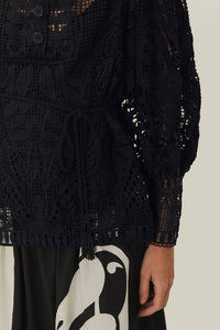 Blouse ajourée à boutons - Noir