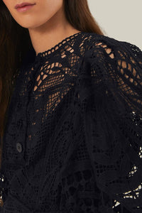 Blouse ajourée à boutons - Noir