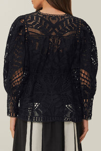 Blouse ajourée à boutons - Noir