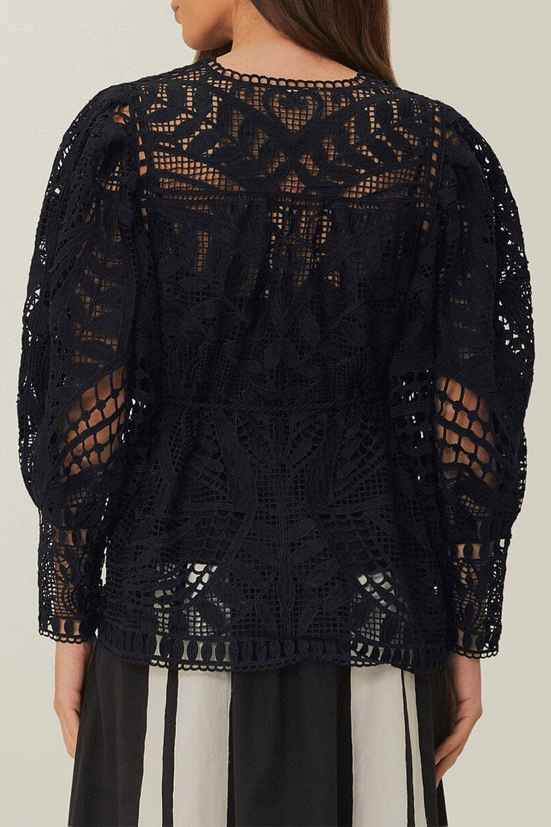 Blouse ajourée à boutons - Noir