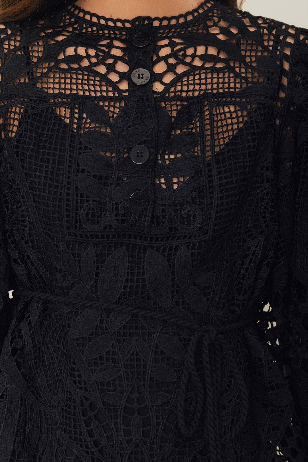 Blouse ajourée à boutons - Noir