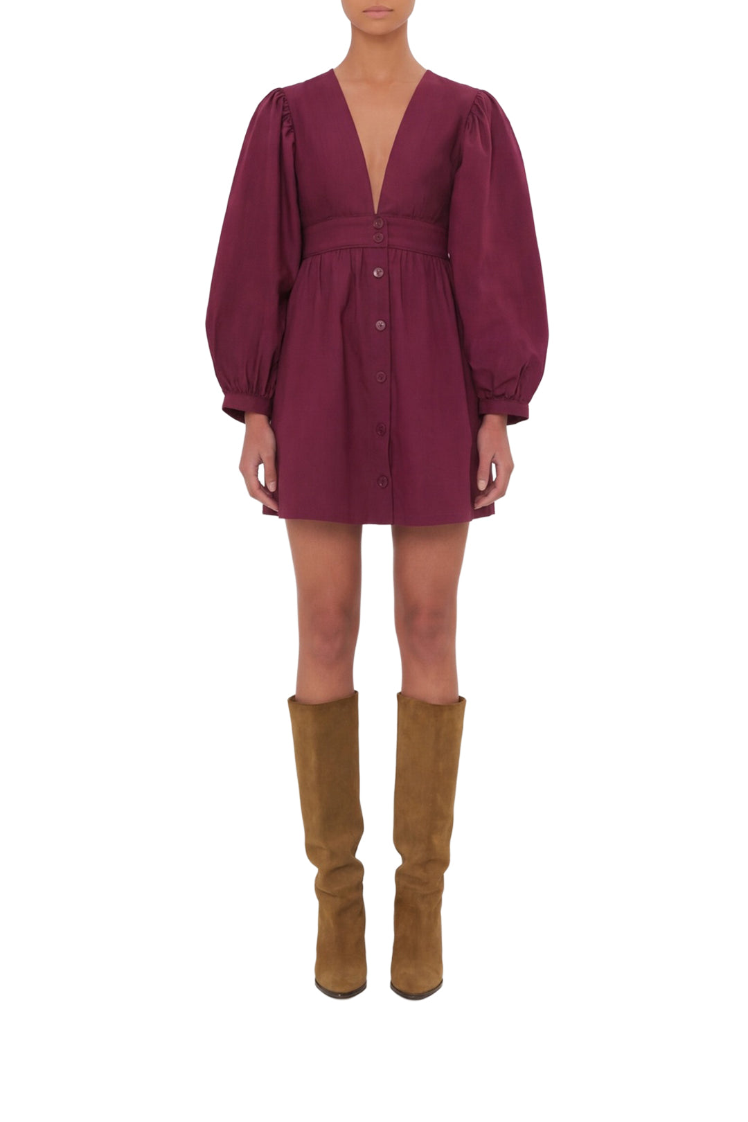 Short dress with puffed sleeves in cotton - Purple