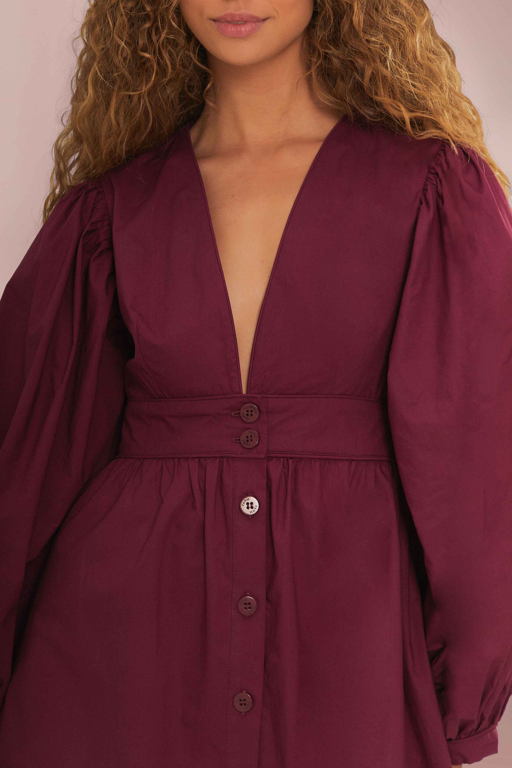 Short dress with puffed sleeves in cotton - Purple