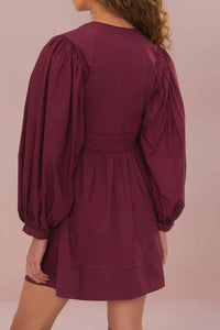 Robe courte à manches bouffantes en coton - Violet