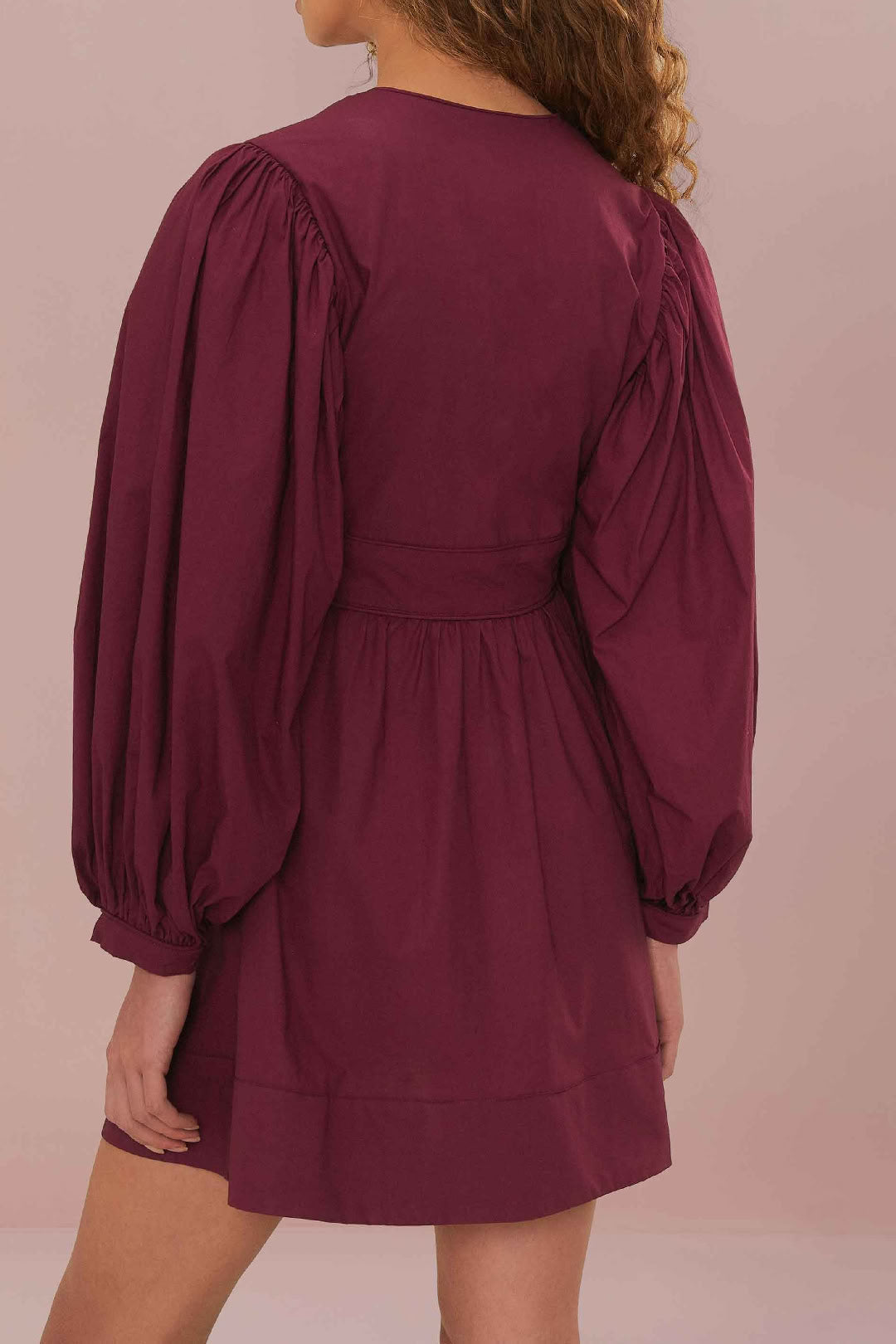 Robe courte à manches bouffantes en coton - Violet