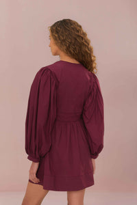 Short dress with puffed sleeves in cotton - Purple