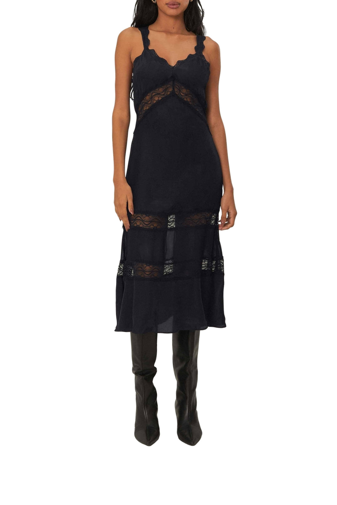 Midi dress with lace inserts - Black