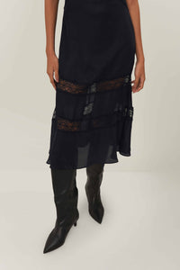 Midi dress with lace inserts - Black