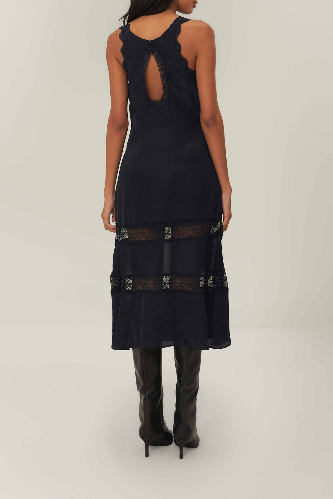 Midi dress with lace inserts - Black