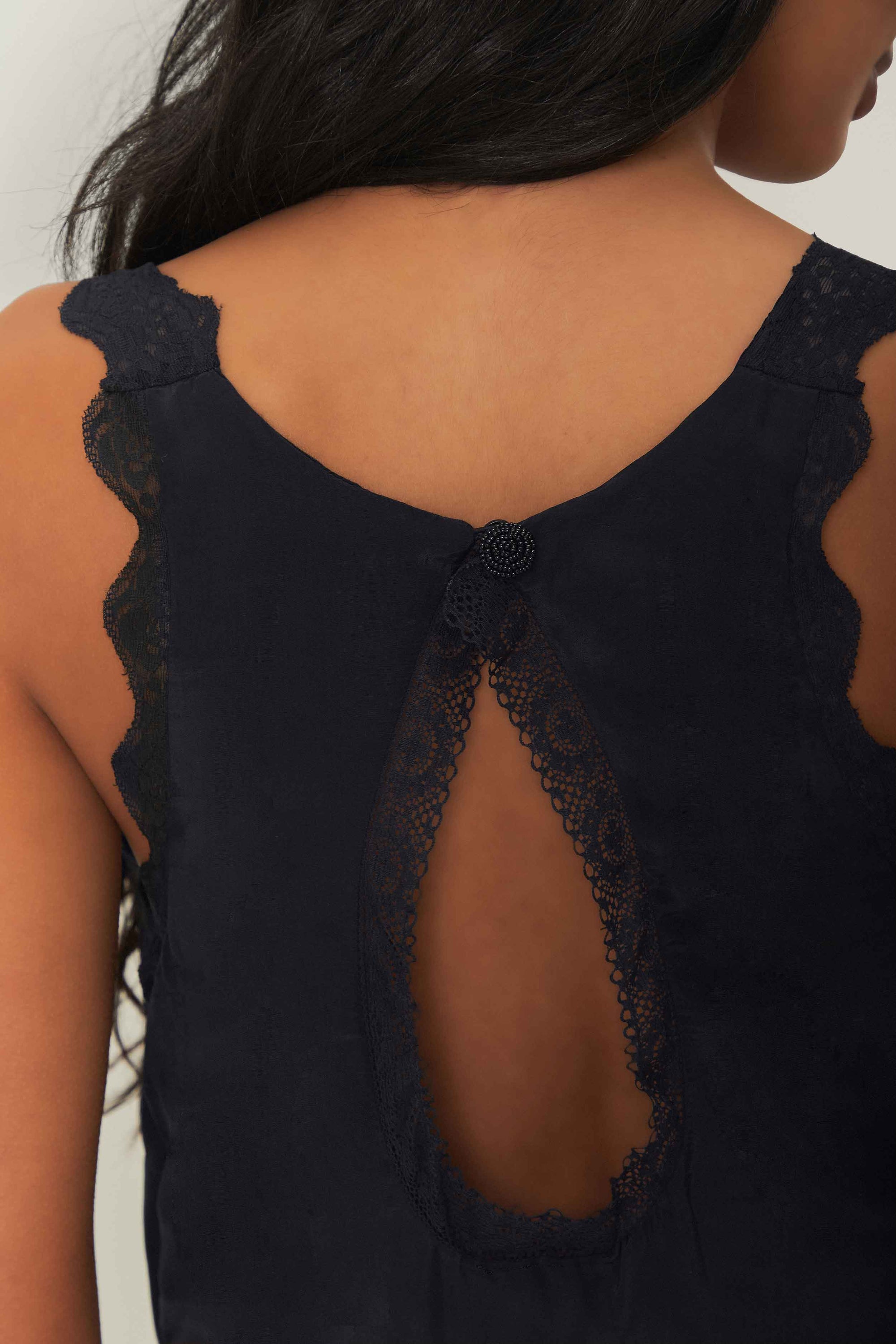 Midi dress with lace inserts - Black