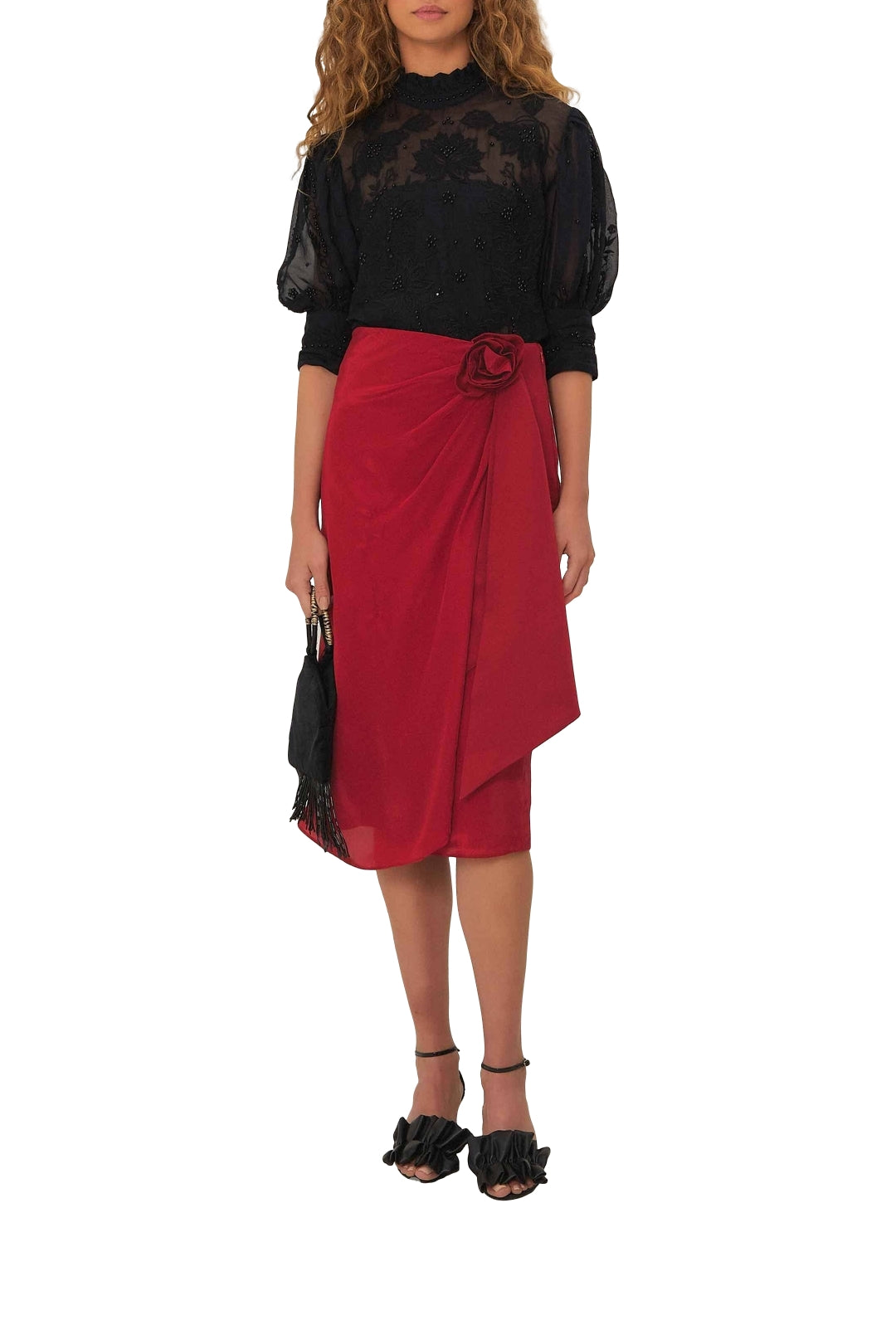 Draped midi skirt - Red