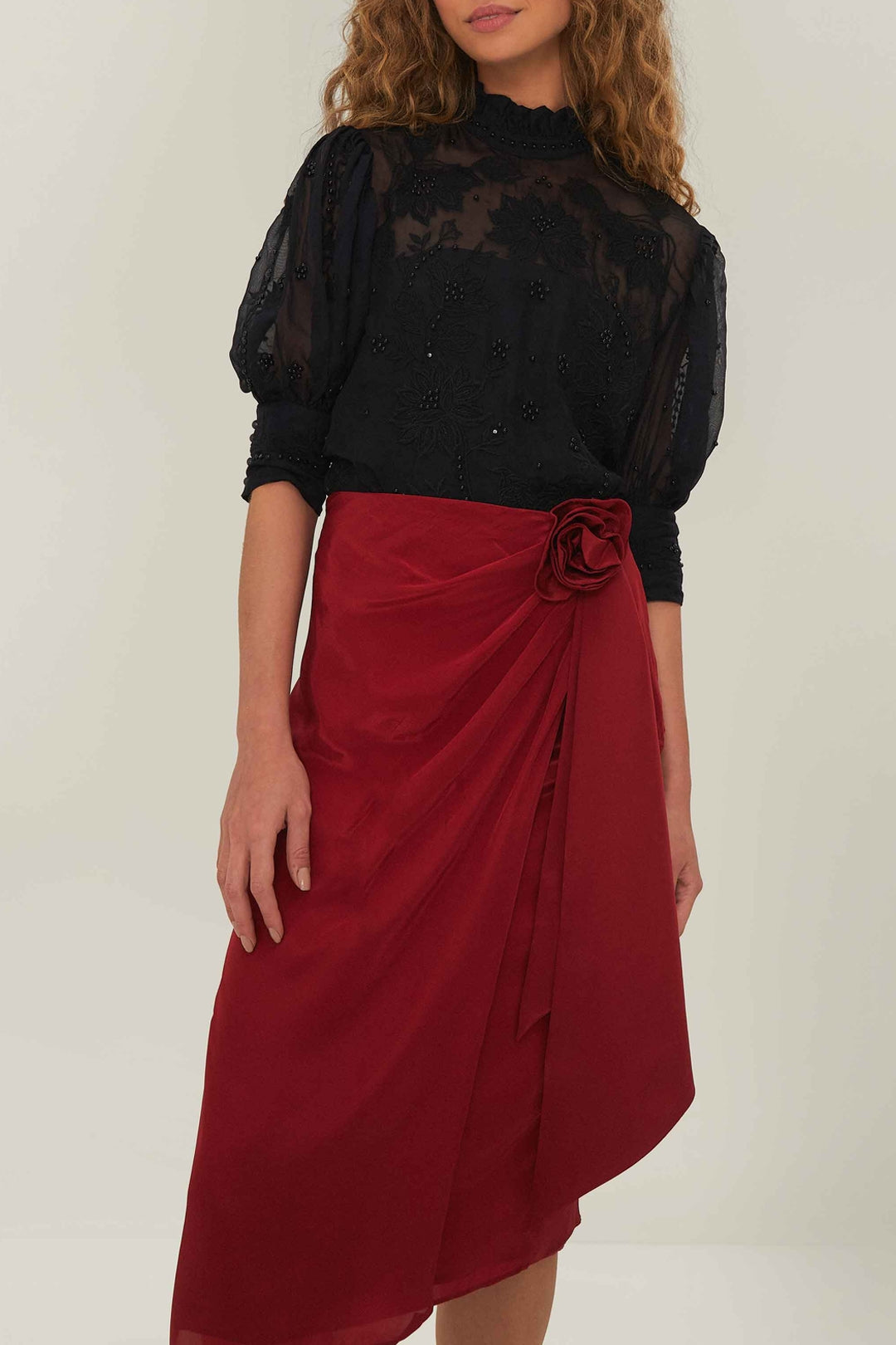 Draped midi skirt - Red