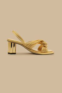 Sandales à talons et lanières en cuir - Doré