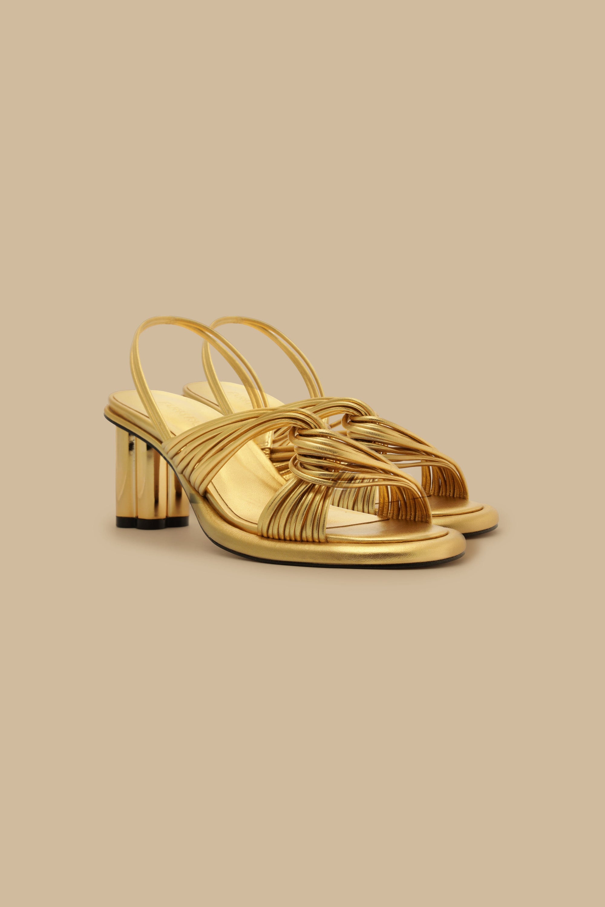 Sandales à talons et lanières en cuir - Doré