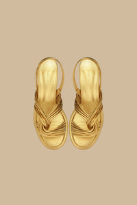 Sandales à talons et lanières en cuir - Doré