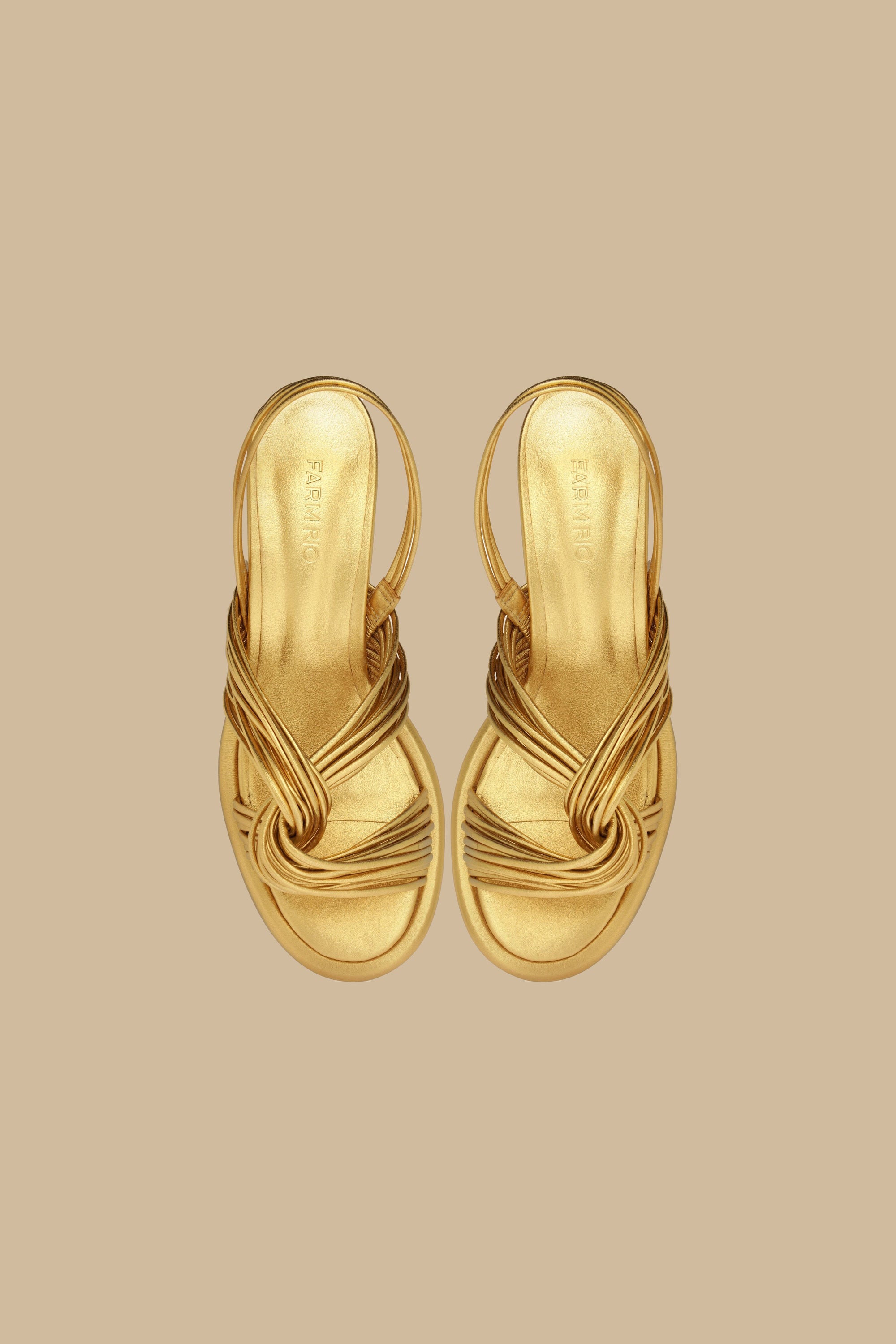 Sandales à talons et lanières en cuir - Doré