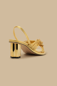 Sandales à talons et lanières en cuir - Doré